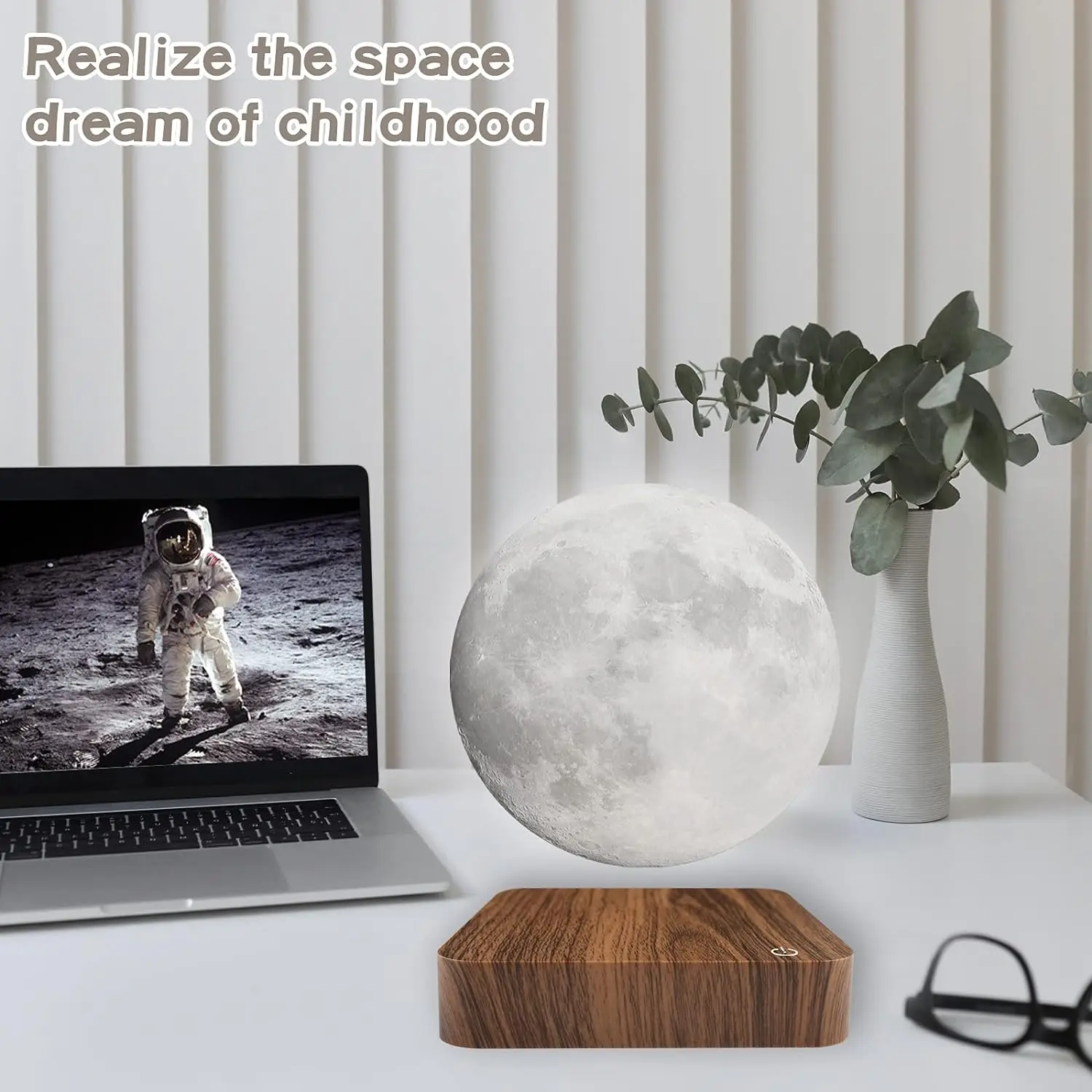 Magnetic Floating Rotating Moon Lamp with Wooden Base, 3 Color Temperature LED Night Lights of Print 3D for Unique Gifts, Room - Image 4