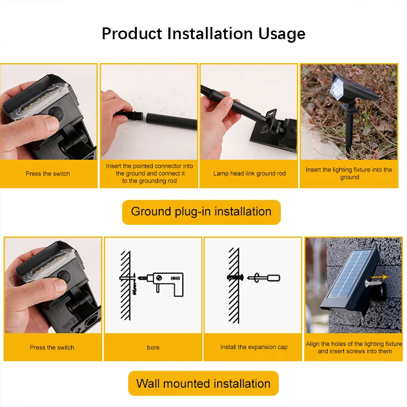 10 LEDs Solar Spotlight Outdoor, 180° Adjustable Waterproof & Anti - aging Ground/Wall Mount, for Garden Yard Landscape Lighting - Image 5