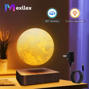 Magnetic Floating Rotating Moon Lamp with Wooden Base, 3 Color Temperature LED Night Lights of Print 3D for Unique Gifts, Room