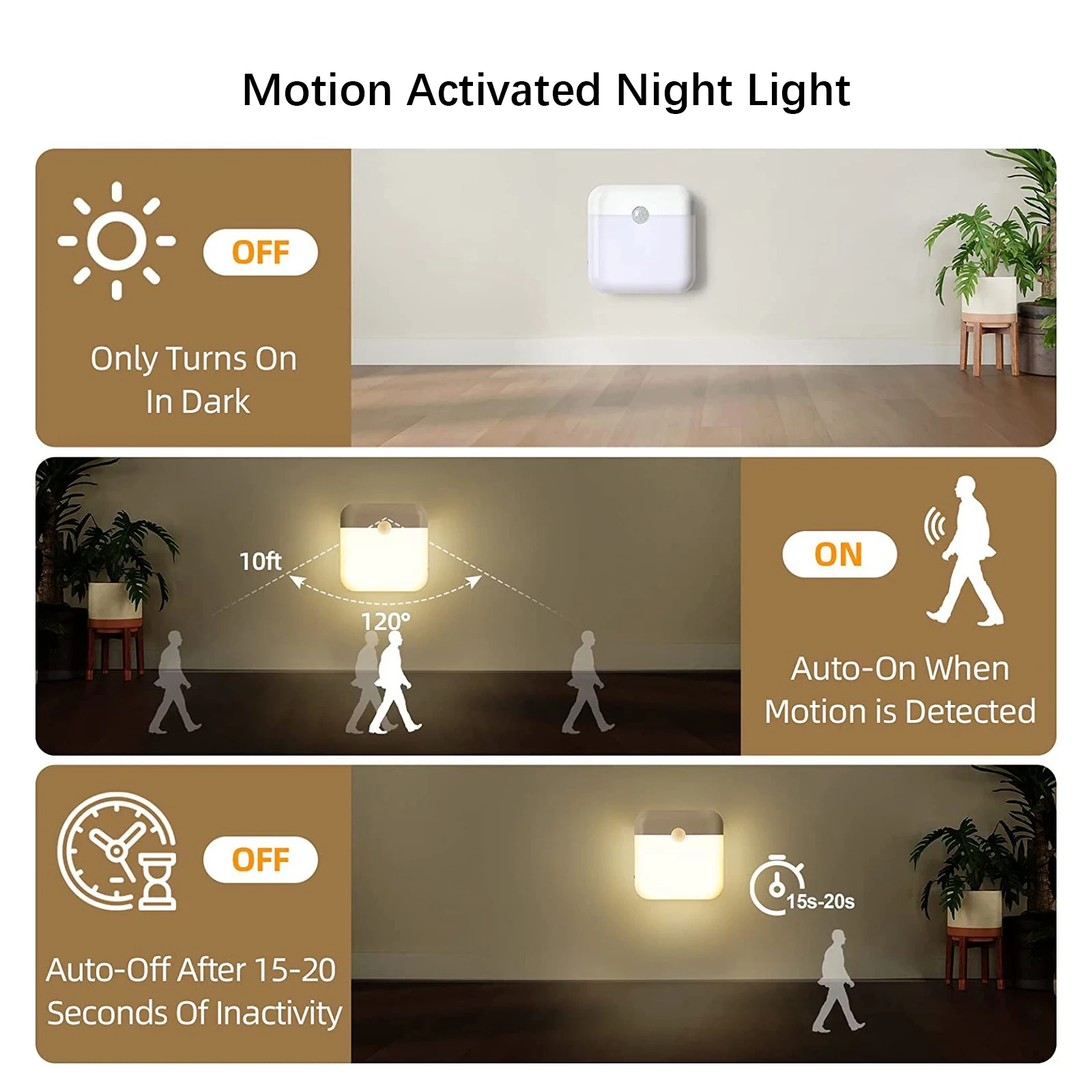 LED Night Light, Human Motion Sensor Lamp USB C Rechargeable Closet Light, Wireless LED Wall Lamp For Stairs Closet Kitchen Bed - Image 6