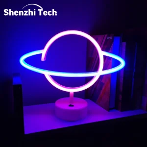 Pink Blue Planet neon sign Light USB/ battery dual purpose LED Lamp, for Birthday Wedding Party Wall Camping Summer Home decor