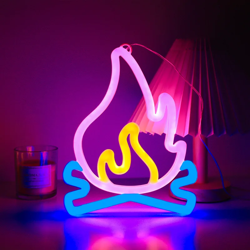 Flame Shaped Neon Signs w Base,LED Light,Atmosphere Lighting for Wall,Night Lamp for Birthday,Party,E-sports Room,Decoration - Image 3