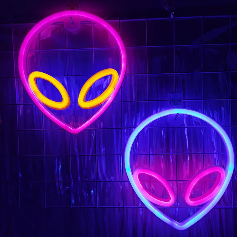 Alien Neon Lights, LED Signs Logo Light, Atmosphere lamp, for Kids, E-sport Room, Camping, Hotel, Shop, Game, Art, Home Decor